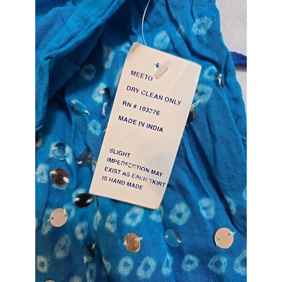 Handmade Blue boho midi skirt adjustable tie waist mirror sequins One Size New - Picture 5 of 15